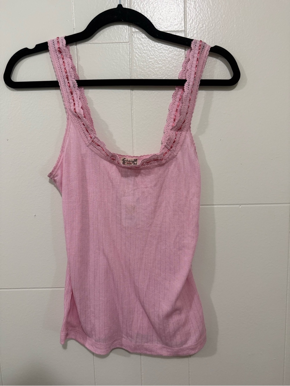 Free People Intimately Pink Lace-Trim Ribbed Tank Top - Women